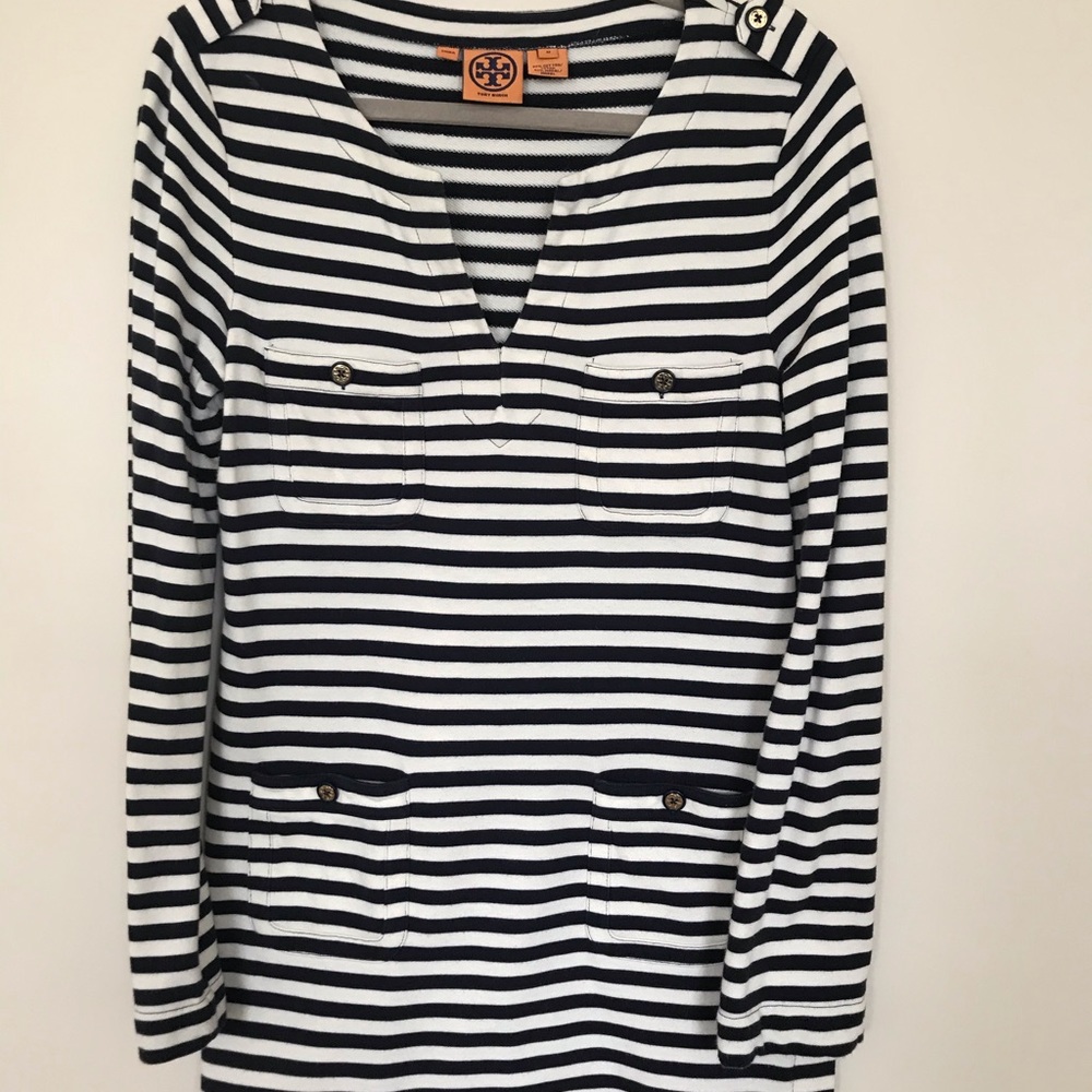 Tory Burch Navy Cream Striped Tunic Women's Medium